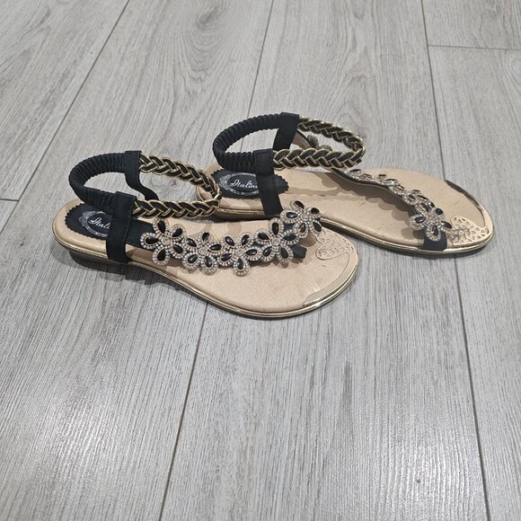 Italina Sandals for women size 40 color yellow gold and Black strap - Picture 2 of 4